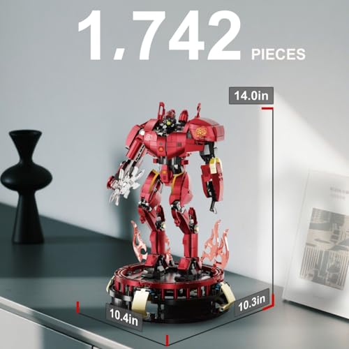 HIGH GODO Storm Mech Building Blocks Set for Adults，Red Armor Robot Model Building Kit with Weapons and Flame Shape Base, 1742 Pieces Hard Corfe Collectible Gifts for Movie Fans Man Teens — view 5