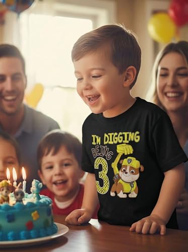 Image of Tstars Paw Patrol Rubble 3rd Birthday Shirt Toddler Boy 3 Year Old Tee