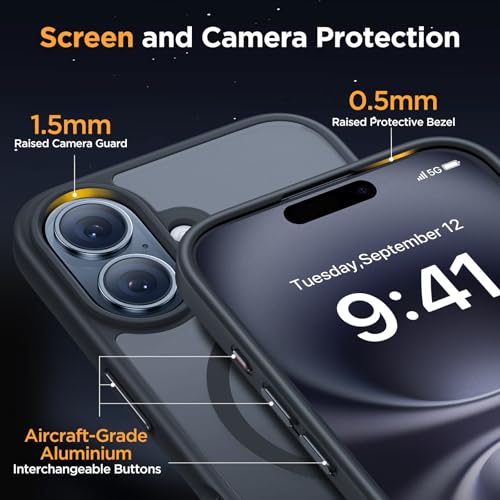 Image of Miracase Magnetic Series for iPhone 16 Case [Compatible with MagSafe] Military-Grade Protection, Anti-Fingerprint, Slim Phone Case for iPhone 16 6.1 inch - Black