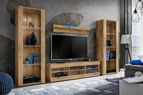 Komodee, Juego de Muebles Tivoli Grande, Wotan Wotan, Ancho 290 cm x Alto 159 cm x Fondo 35 cm, Sin LED, para Sala, Dormitorio