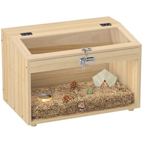 PawHut Gabbia per criceto in legno, Gabbia per topi con coperchio apribile, finestra in acrilico e fori di ventilazione...