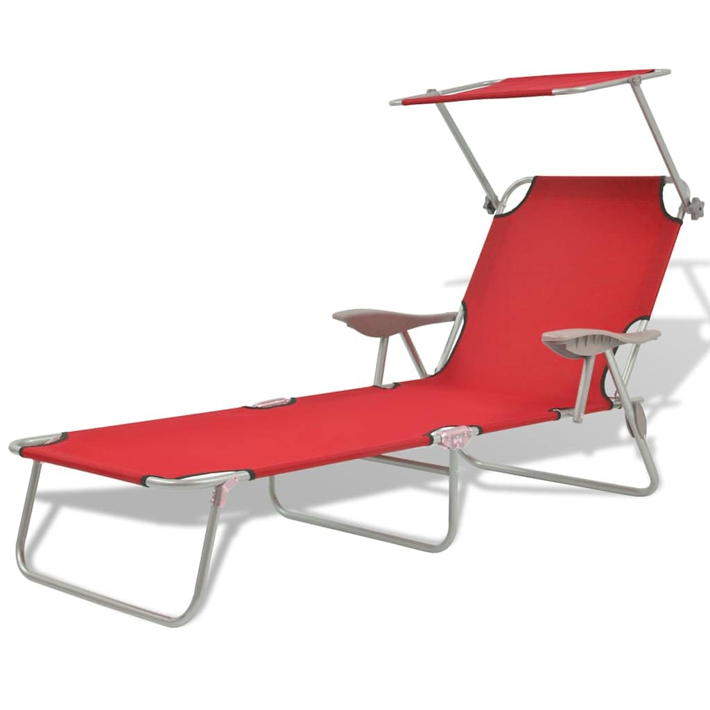 Lettino prendisole con tettuccio pieghevole, in acciaio, 58 x 189 cm, colore rosso