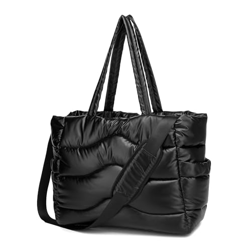 Y.U.M.C. Quilted Puffer Tote Bag for Women- Stylish Multi-Way Carrying Shoulder Bag with Laptop Compartment