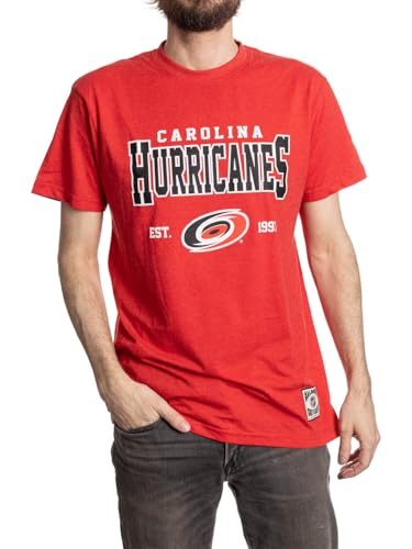 Calhoun NHL Mens Heather Vintage Style T-Shirt Screen Printed Logo Tee Cotton Poly Blend (Carolina Hurricanes XX-Large)