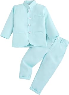 Hopscotch Boys 2-Pc Solid Blazer & Pants in Aqua Color Price In India