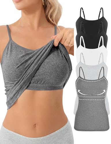 Missclub 5 Pack Camisole Tops for Women with Built in Shelf Bra White Bra Tank Top Light Grey Cami for Yoga S