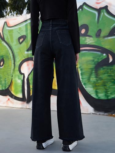 Image of Noh.Voh - SASSAFRAS Kids Black Acid Wash Raw Hem Straight Jeans