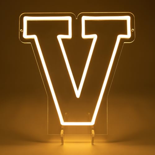 Image of Light Up Letters V, Led Marquee Letter Lights Neon Sign, 13.7 inch Height Decorative Lighted Alphabet Number, Battery /USB Powered Led Letters Lights for Wedding, Birthday, Party, Christmas or Home Decor