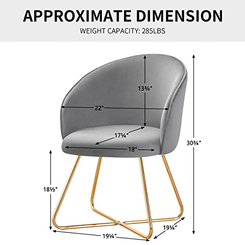 Furnimart Modern Accent Velvet Chair Curved Mid-Back Upholstered Vanity Chair With Gold Plating Metal Legs, Chairs For Living Room, Office, Guest Reception (Light Grey) #TOP2