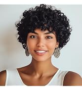 BOBCOO Short Curly Wigs For Black Women Short Afro Curly Wigs For African American Afro Natural C...