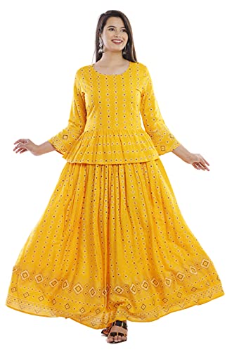 Image of Women's Rayon Printed Top and Skirts Set