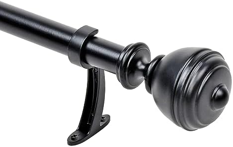 Deco Window Adjustable Curtain Pole 91 to 168 cm Extendable 36 to 66 Inch Curtain Rod for Windows with Oval Urn Finials & Bracket Set (Black, 25mm Diameter)