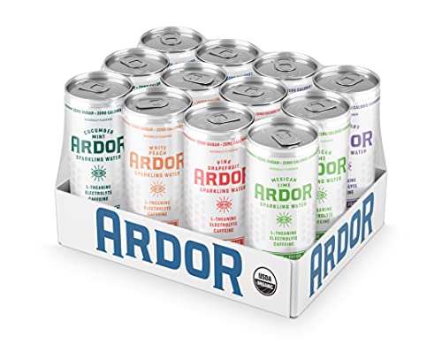 Image of Ardor Organic Sparkling Water Variety Pack, 12 oz can (12 pack) 6 flavor variety - Mexican Lime /Pink Grapefruit /White Peach /Blueberry Pom /Cucumber Mint /Original