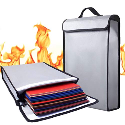 Fireproof Document Bag (15'' x 11'' x 3'') Double Layered Silicone Coated Fiberglass - Withstands Heat Up to 2000°F - Fire Resistant - Storage for Money, Documents, Jewelry, and Passport