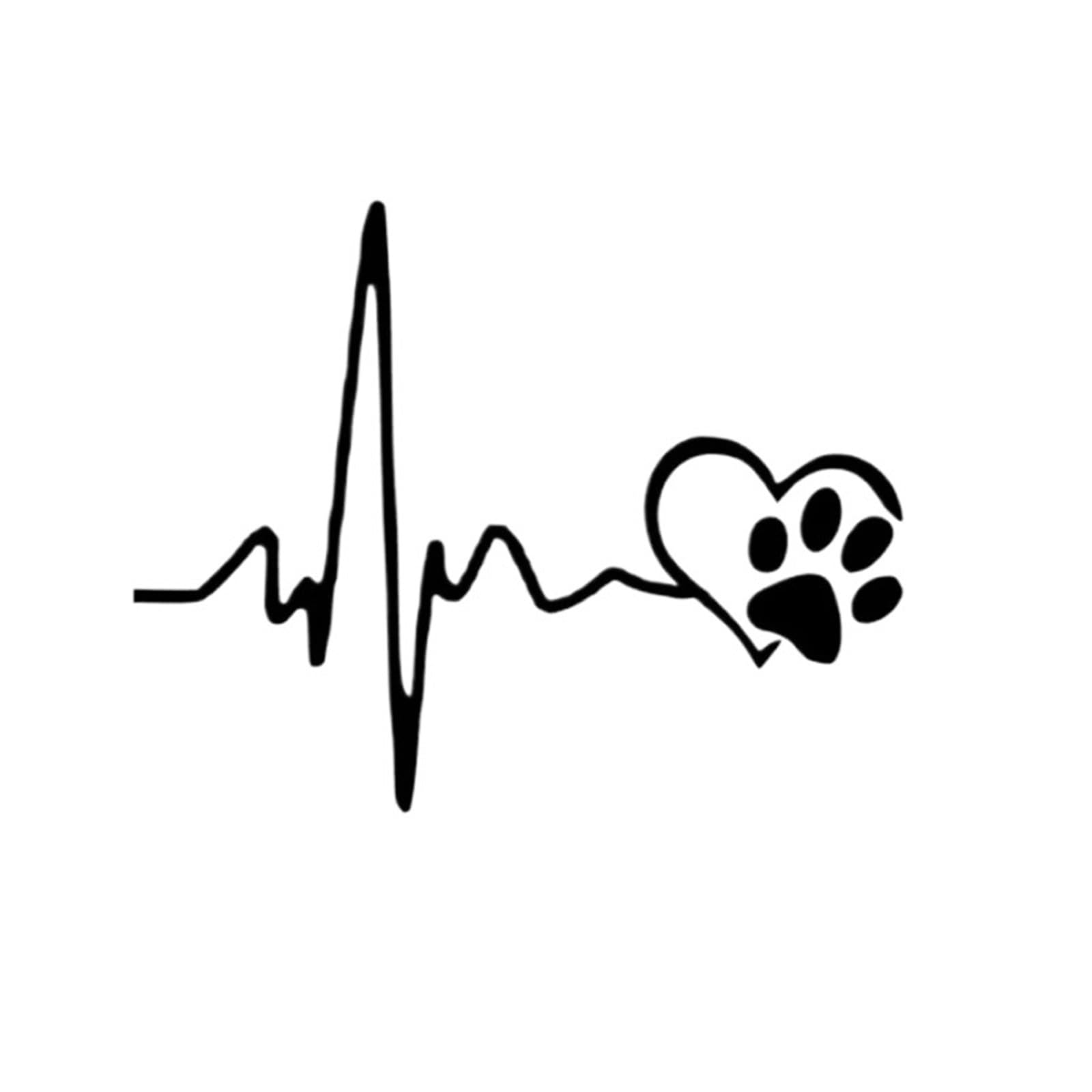 ZUXWUX Car Decal Heartbeat Love Dog Footprints Car Sticker Footprint Paw Cat(Black 2pcs)