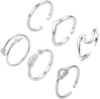 FUNEIA 6PCS Arrow Knot Wave Rings for Women Adjustable Stackable Thumb Open Rings