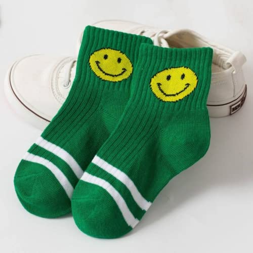 Vilavali Smiley Face Baby Socks For Toddlers And Kids - Soft And Comfortable Cotton Socks With Cute Funny Happy Face Design - Pack Of 5 (As1, Alpha, 9_Years, 12_Years, White-Black-Gray-Yellow-Green) #TOP6