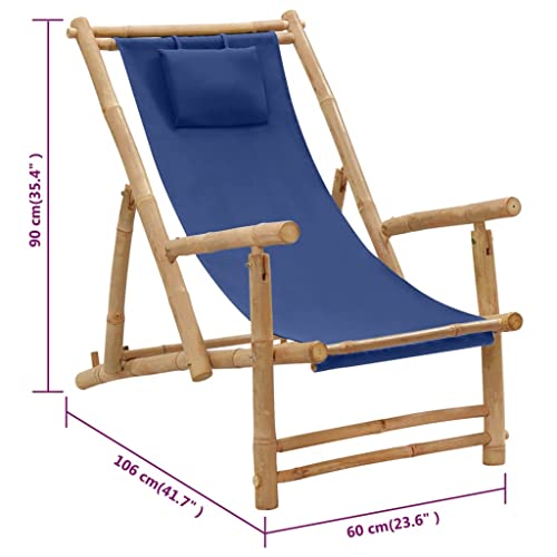 Vidaxl Patio Folding Chairs, Patio Sling Chair For Balcony Deck, Folding Adjustable Beach Chair For Deck Beach Pool Garden, Bamboo And Canvas Navy Blue #TOP7