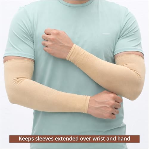 Image of UV Sun Protection Arm Sleeves for Men & Women - UPF 50+ Cooling Hand Cover for Biking, Cricket, Driving & Cycling - Tan Protection Guard