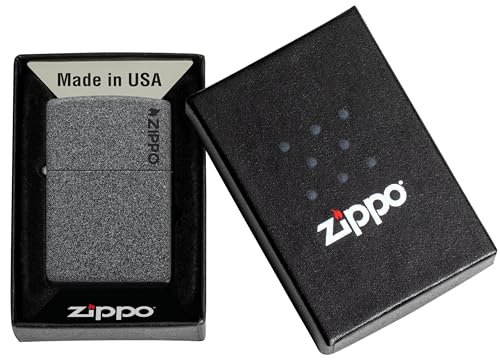 Image of Zippo Classic Iron Stone Windproof Lighter - Textured Matte Finish with Zippo Logo, Refillable, BIS Certified