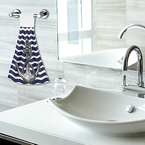 Giwawa Nautical Anchor Hand Towels 2 Pcs Soft Navy Blue Anchors Hanging Towel High Absorbent White Stripe Dish Towel Fast Drying Sea Anchor Towel For Kitchen Bathroom Toilet Home Decorative 12X17In #TOP6