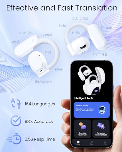 Image of AI Translation Earbuds Real Time 164 Languages 80H Playtime Translator Ear Buds Audifonos Traductores Ingles Espanol Wireless Earphones Bluetooth AI Headphone for Travel Meeting Learning K08 White