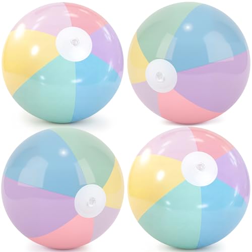 MiniInflat 4 Pcs 16 Inch Pastel Inflatable Beach Balls Bulk Large 6-Color Macaron Inflatable Decorated Ball Party Ornaments for Kids Summer Swimming Pool Party Birthday Favors Toys
