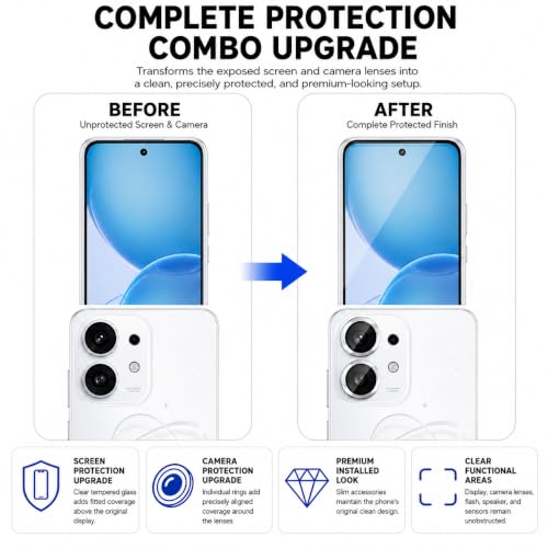 Image of ArmourPro Edge to Edge Tempered Glass for Oppo Reno 16c with Silver Camera Ring Guard, 9H Screen Protector, Anti-Scratch, Anti-Fingerprint, Bubble-Free Installation Kit
