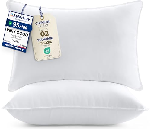 Utopia Bedding Pillows 2 Pack, (UK Standard, White) Hotel Quality Luxury Bed Pillow for Back, Stomach or Side Sleepers