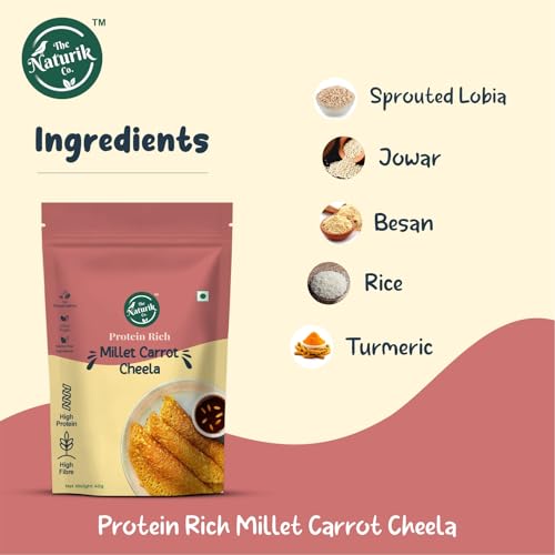 Image of The Naturik Co Millet Carrot Cheela Mix 40g (Pack of 12) - Ready to Cook Millet Chilla /Dosa Mix| Healthy & Instant Breakfast | Anytime Snack for Kids and Family | As Seen On Shark Tank