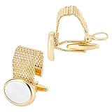 BENECREAT 2pcs Men's Cufflinks with Chain Brass Shiny Gold Shirt Accessories Tone with 1pcs Velvet Pouches and Plastic Box for Shirt Cuff decoration, 7x1.5cm