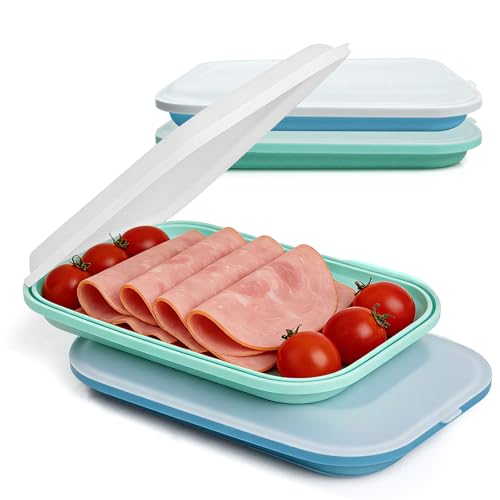 VINATO Lot de 2 Boite a Charcuterie pour Frigo en Silicone, Boite Jambon Conservation Frigo Empilable,Boîte a Charcuterie Fresh,Passe au Congélateur,...