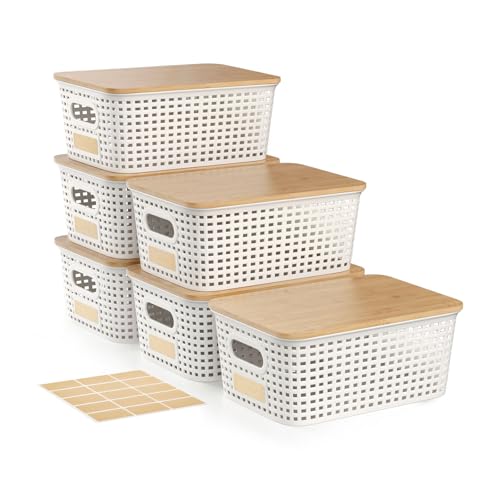 Small Plastic Storage Bins with Bamboo Lid - Plastic Storage