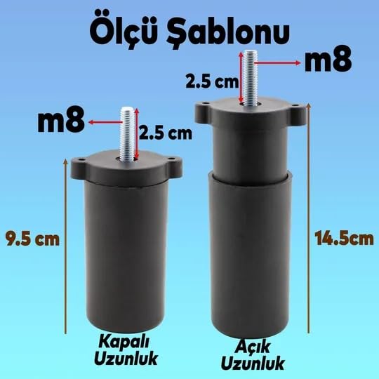 Badem10 20'li Set Rose Berjer Mobilya Koltuk Kanepe Tv Ünitesi Yükseltme Destek Ayağı 9.5 cm Siyah Ayakları