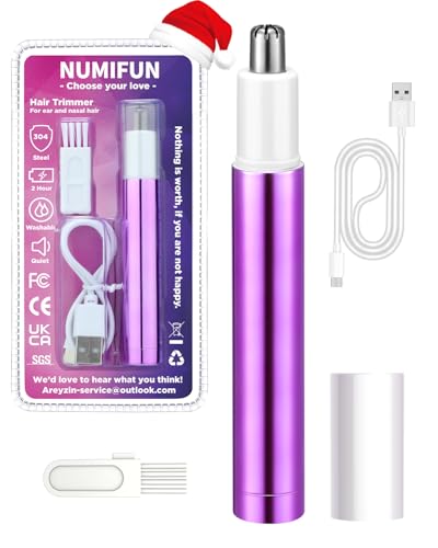 NUMIFUN Cortapelos de nariz para mujer, recortador de vello de nariz, recortador de pelo facial profesional sin dolor, carga USB tipo C, IPX7 impermeable, fácil de limpiar, morado