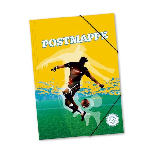 itenga Postmappe aus stabilem Kunststoff PP - Gummizugmappe mit Motivauswahl für Jungen DIN A4 mit Gummizugverschluss - Sammelmappe Eckspanner (Fussball)