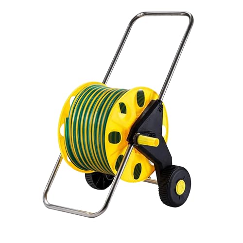 Image of ROOTS & LEAF Garden Pipe Holder with Wheels | Hose Reel Stand with Retractable Handle | Water Pipe Holder for 50M 1 /2 inch Hose | Easy-Carry Handle & Smooth-Rolling Wheels