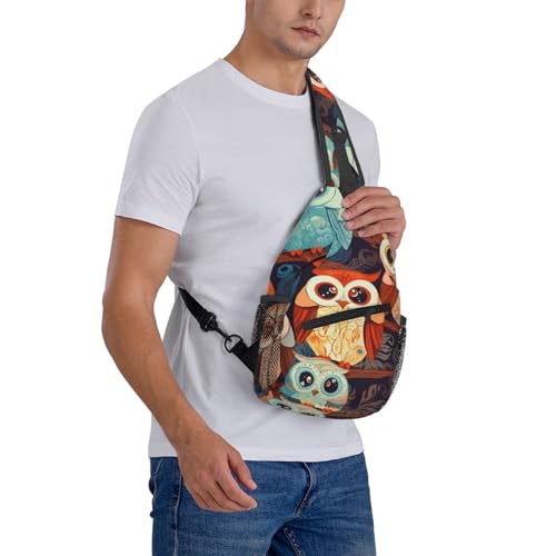 Mochila Sling Crossbody Negra Anime Búho miniatura 7