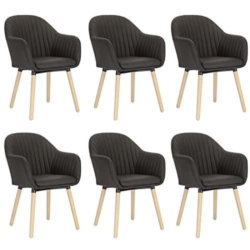 WOLTU 6 X Chaises de Salle à Manger Chaise de Cuisine Gris Clair,Chaises de Chambre Chaise de réunion en Similicuir et Bois Massif Anthracite BH336an-6