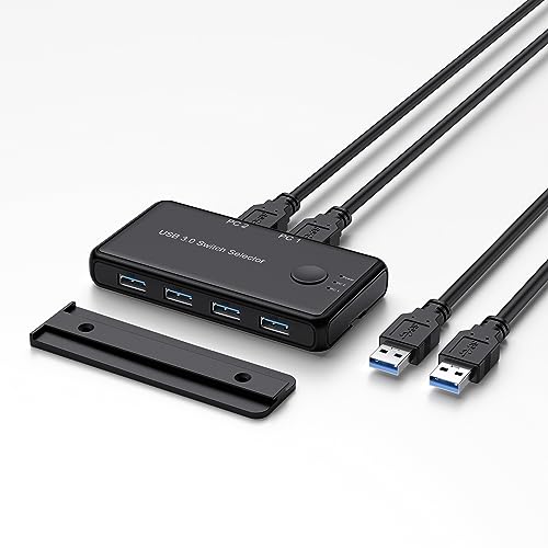 Dacimora USB 3.0 Switch Selector, USB KVM Switcher 2 Computers Sharing 4 Port USB Hub Box for Mouse, Keyboard, Scanner, Printer, Comes with 2 PCS USB 3.0 Cable