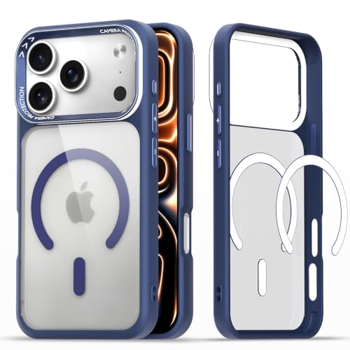 Image of Pikkme Back Cover for iPhone 17 Pro | Shockproof | Mag-Safe Compatible | Hard Transparent Back | Premium Raised Camera Protection | Bumper Case (Blue Mag-Safe)