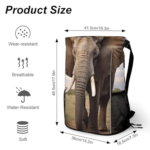 Elephant Drawstring Backpack, Dry Wet Separate Gym Bag Unisex Sports Drawstring Bag for Work, Fitness2