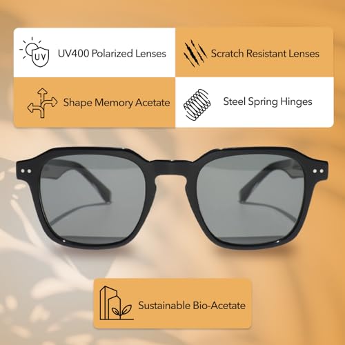 Image of KIAURA Lautner Premium UV400 Polarized Sunglasses, XL & Original Sizes, Shape Memory Acetate Frames, Scratch-Resistant Lenses