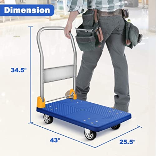 Image of GOBBLER Steel, Poly Propylene Portable Platform Trolley Cart for Lifting Heavy Weight, 400 Kg Capacity Dolly Push Cart, Blue Color (GB TR 400)