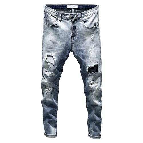 Men's Ripped Pants Stretch Lightweight Slim Fit Jeans Regular Comfort Stylish Distressed Straight Pant