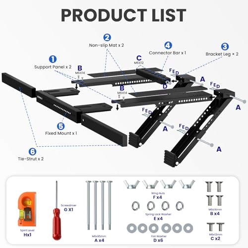 Image of Window AC Support Bracket No Drilling: Heavy Duty Adjustable Air Conditioner Holder Bracket Holds Up to 300lbs, Qick Install Fit Single & Double Hung Windows for 5000-24000 BTU AC Units