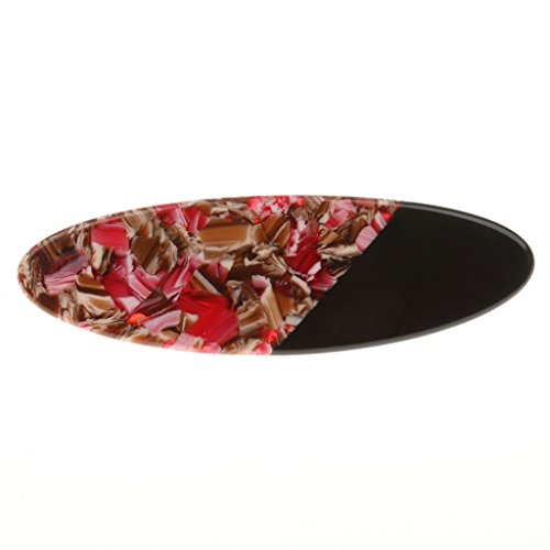 Fashion Acrylic Oval Flat Spring Hair Barrette Clip Hairpin Headpiece - Red Black, Approx. 9.5 x 2.5 cm / 3.74 x 0.98 inch
