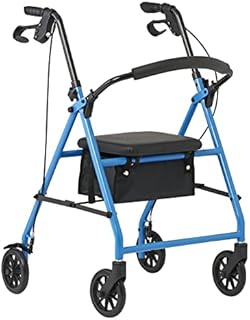 Medline Mobility Lightweight Folding Steel Rollator Walker with 6-inch Wheels, Adjustable Seat and Arms, Light Blue