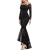 LALAGEN Women's Floral Lace Long Sleeve Off Shoulder Wedding Mermaid Dress Black XL