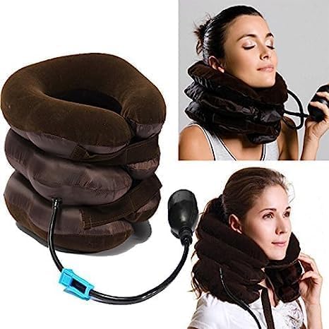 PREXI Neck Pain Relief Relaxer 3 Layers Cervical Neck Traction And Collar Brace Cervical Vertebra Tractor, Air Inflatable & Adjustable Neck Stretcher, Brace Alignment Chiropractic Pillow